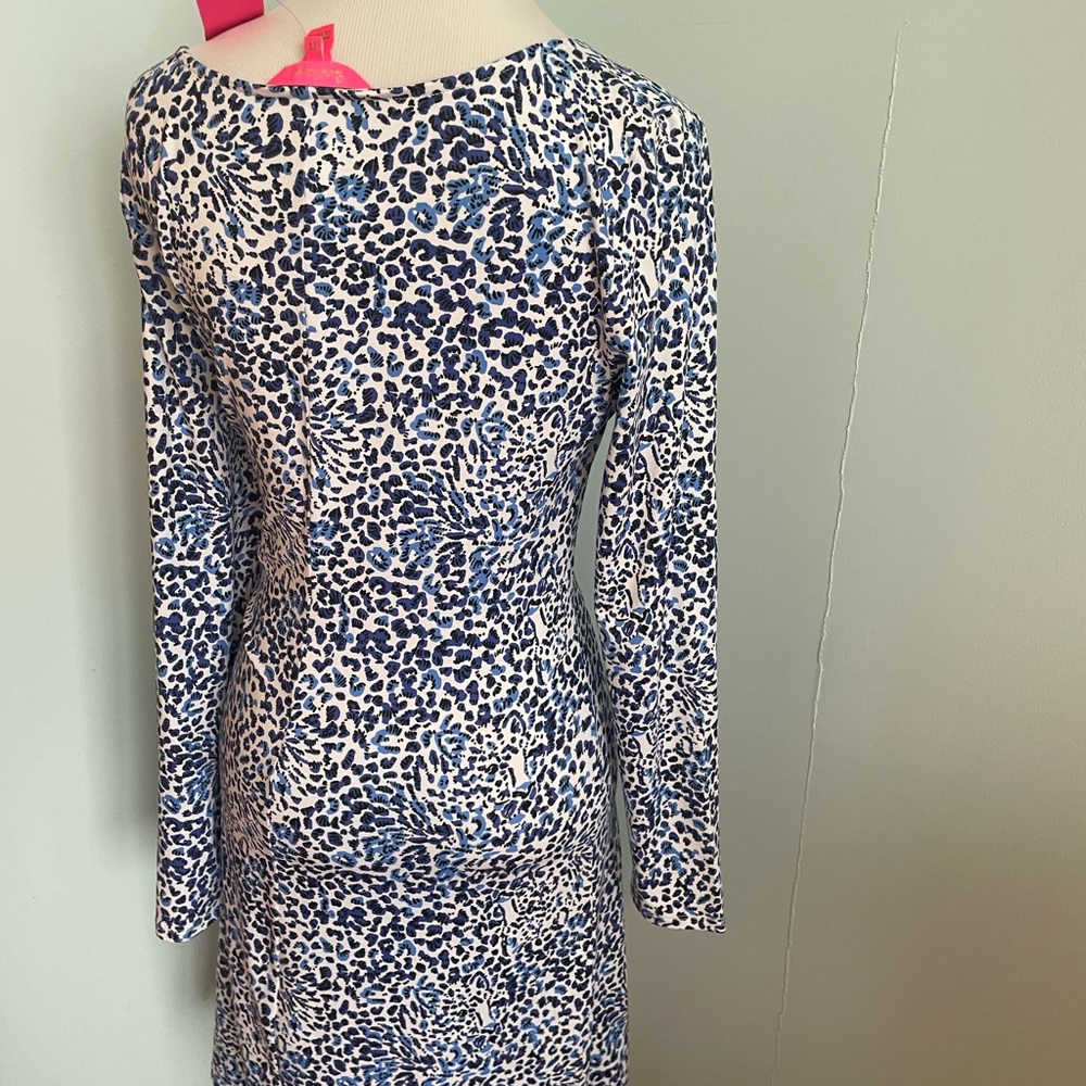 Lilly Pulitzer Blue and White Ruched Long Sleeve Sheath Dress